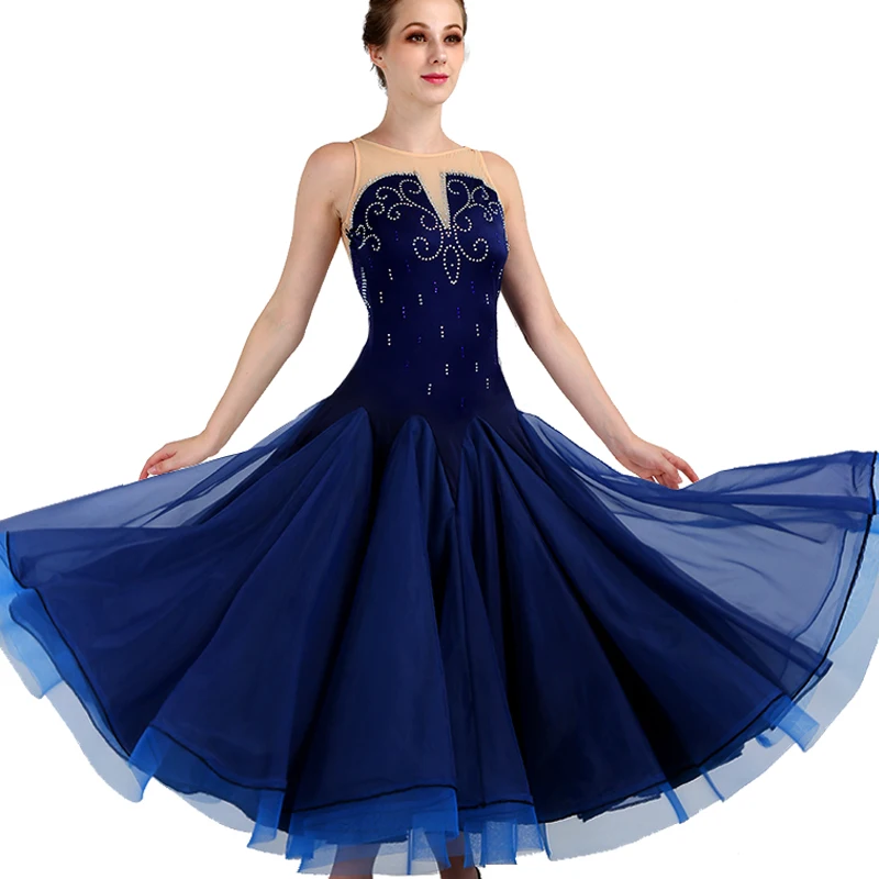 modern ballroom dance competition dresses woman waltz standard ballroom dress girl dark blue