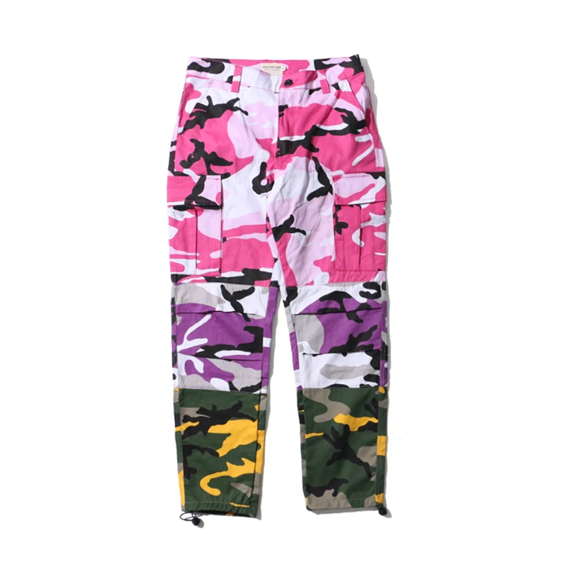 

Pink Purple Camouflage Patchwork Cargo Pants Men Women 2017 New Fashion Hip Hop Streetwear Joggers Pants Couple Camo Sweatpants