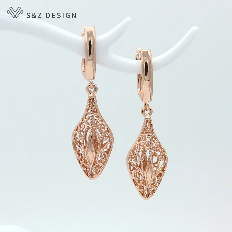 

S&Z 2019 New Arrivals Unique Bottle Carved Hollow 585 Rose Gold Dangle Earrings For Women Wedding Party Fine Trendy Jewelry