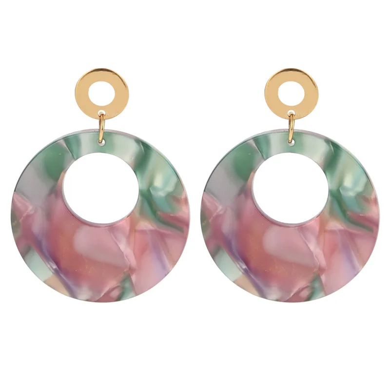 

Fashion round Multi-Color Acrylic Earrings for Women Girl Personality Simple Geometric stainless steel Earrings
