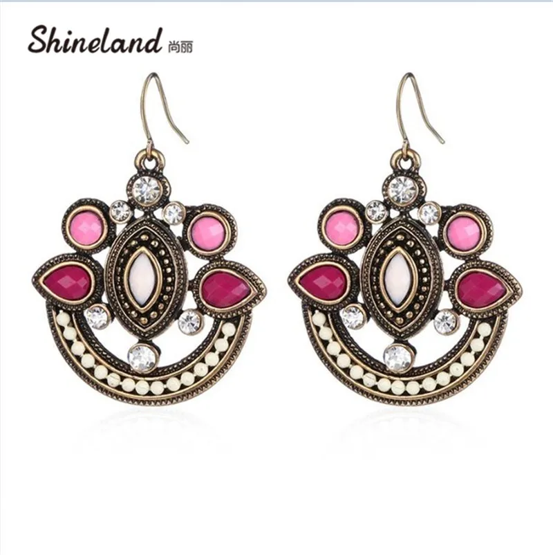 

Free Shipping 2013 New Fashion Women Ethnic Beads Fish Hook Pendant Statement Drop Earrings Jewelry