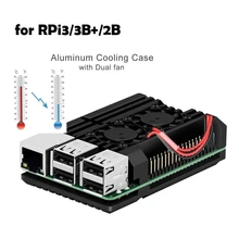 Raspberry Pi 3 Model B+ Aluminum Case with Dual Cooling Fan Metal Shell Black Enclosure for Raspberry Pi 3 Model B