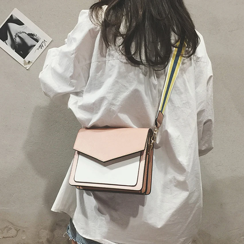 

Bags Women Casual Contrast Color Small Flap Shoulder Messenger Bag Stripe Wide Shoulder Strap Crossbody Bagfor Women Chic Clutch