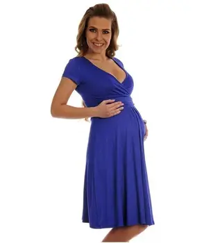 

2016New Arrival maternity Slim short sleeve dresses V-neck woman The big pendulum dresses Party Large Size Evening Dress fashion