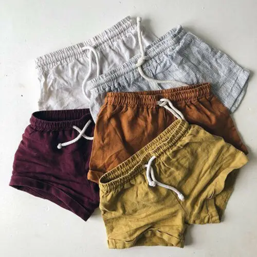 

Summer Baby Toddler Boys Girls Cotton & linen Shorts Solid Color Belt Kids Harem Short Shorts