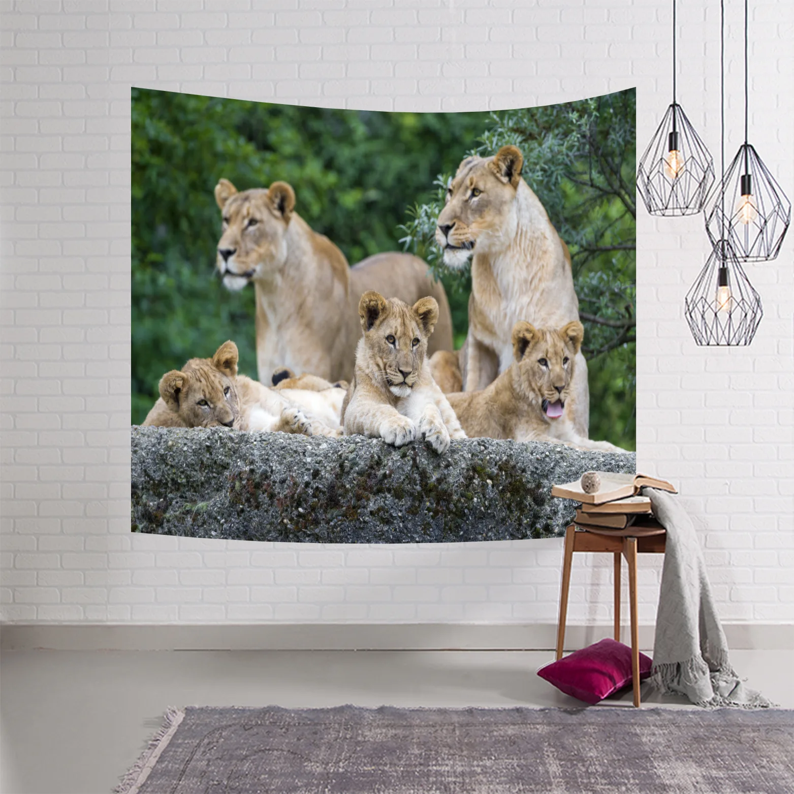 Geometry Tapestry Animal Tiger cloth Wall Hanging Beach Round 3d Animal Lion Tapestry decorative blanket 150x130 Bedroom Large - Цвет: N