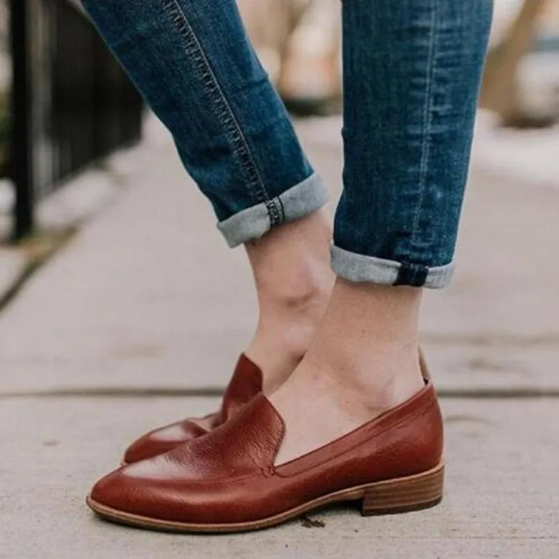 

2019 Leather Square Shallow Mouth Casual Shoes Woman Low Heel Ladies Women Summer Sandals Sapato Punk Feminino Girls Chaussure