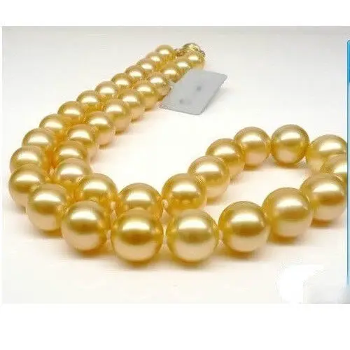 

Huge 18" Round 10-9 mm AAA south sea golden pearls Necklace AAA
