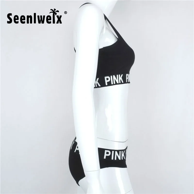 Two Pcs Sets Sexy Yoga Bra Sports Underwear Tracksuit for Women's Bra Gather Cropped Feminino Female Fitness Vest + Pants
