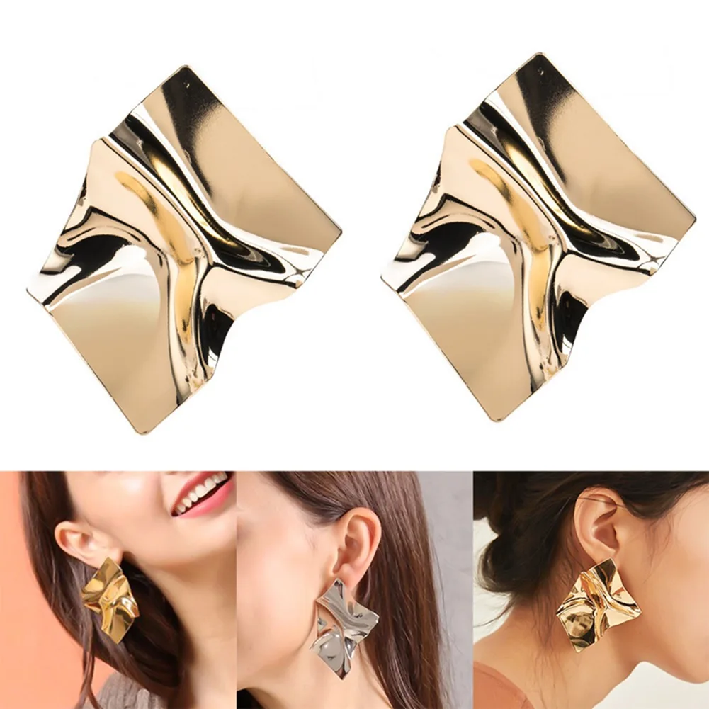 

1Pair New Simple Irregular Block Geometricconcave Convex Metal Texture Sequins Fashion Earrings
