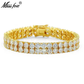 

MISSFOX Hiphop Double Row Men Tennis Bracelet 7mm Gold/Rosegold Quotes Famous Brand Jewelry Meus Pedidos Brazalete Hombre