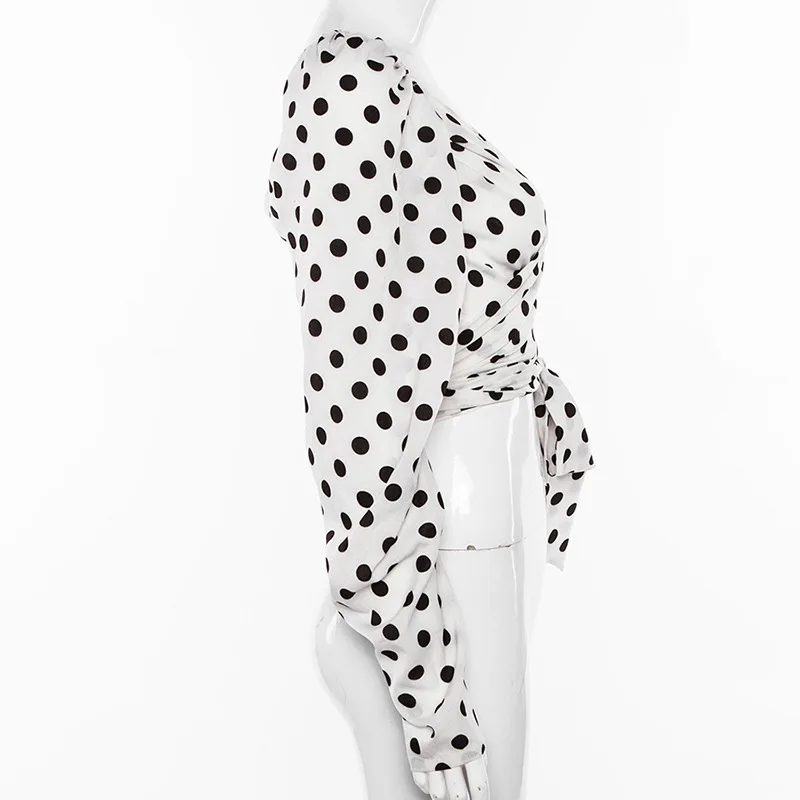 2019 New Vintage White Shirt Woman Polka Dot Short Sexy Women