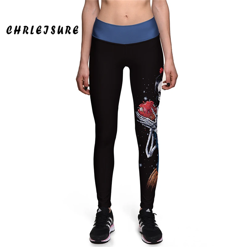 

CHRLEISURE S-XL Women Leggings Snow White Eat Apple Skull Printed Slim Breathable High Elasticity Trousers Pants Fitness Leggins