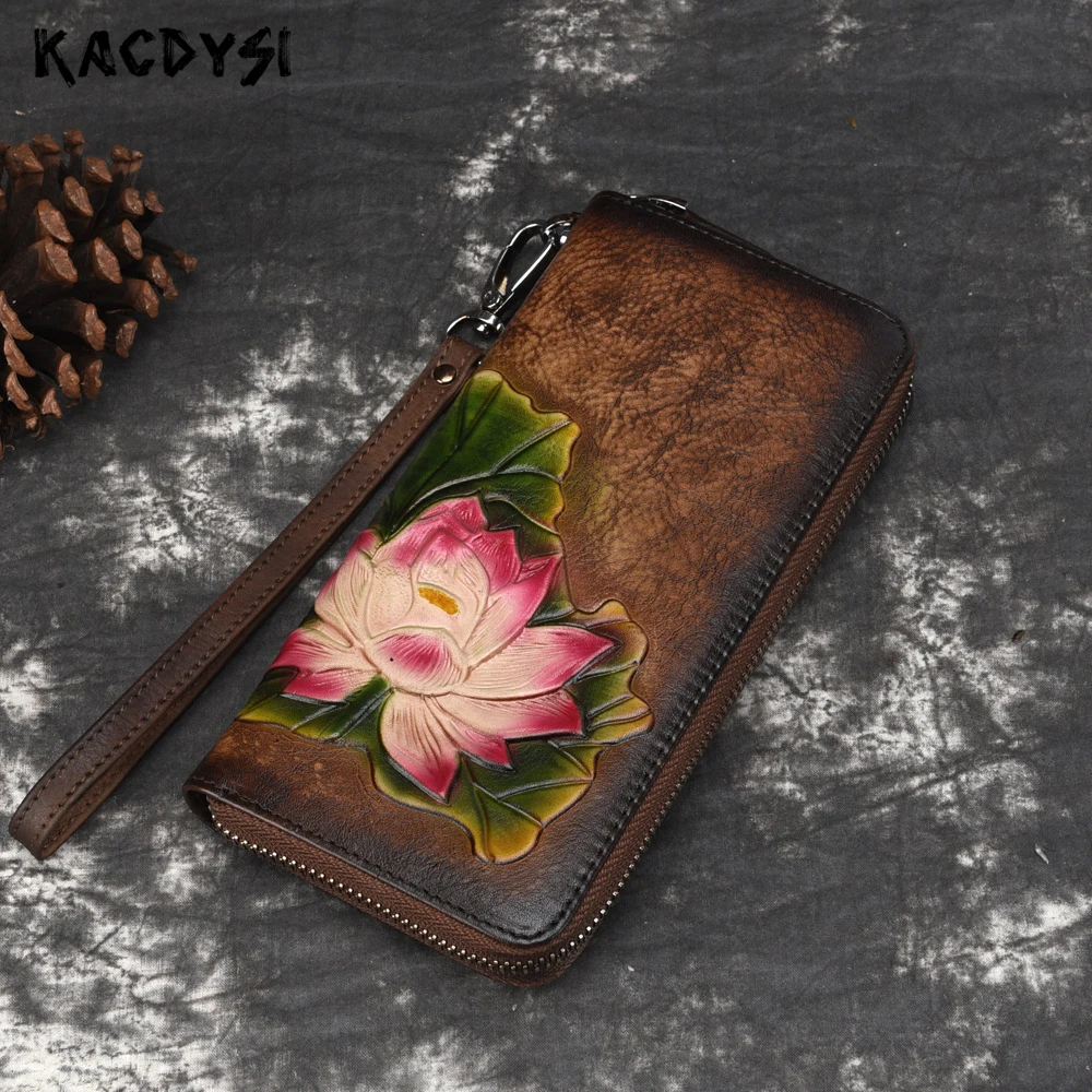 2020 Дизайнерские Длинные женские кошельки ручной работы с тиснением в стиле ретро