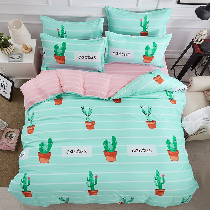 

Cartoon Cactus Bedclothes Simple Fashion Geometric Stripes Bed Sheet Duvet Cover Sets 3/4pcs Banana Bedding Set