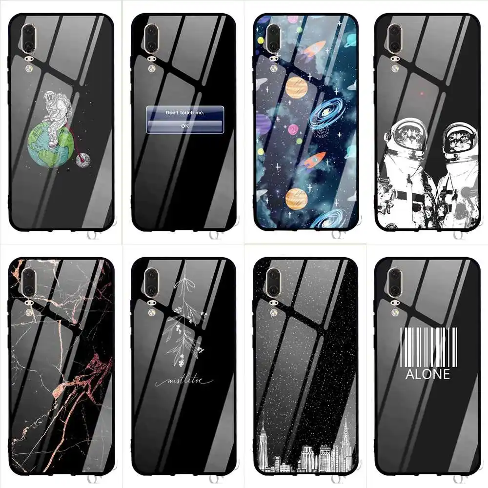 

Slim Cute Space Cat Tempered Glass Phone Case for Huawei P10 Lite Cover 10 7A Y6 Y9 Honor 9 P20 P Smart Mate 20 Pro Cases Skin
