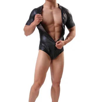 

Mens Zipper Bodysuit Jumpsuit Sexy Underwear Imitation Leather Body Shaper Leotard Clubwear Body Suits