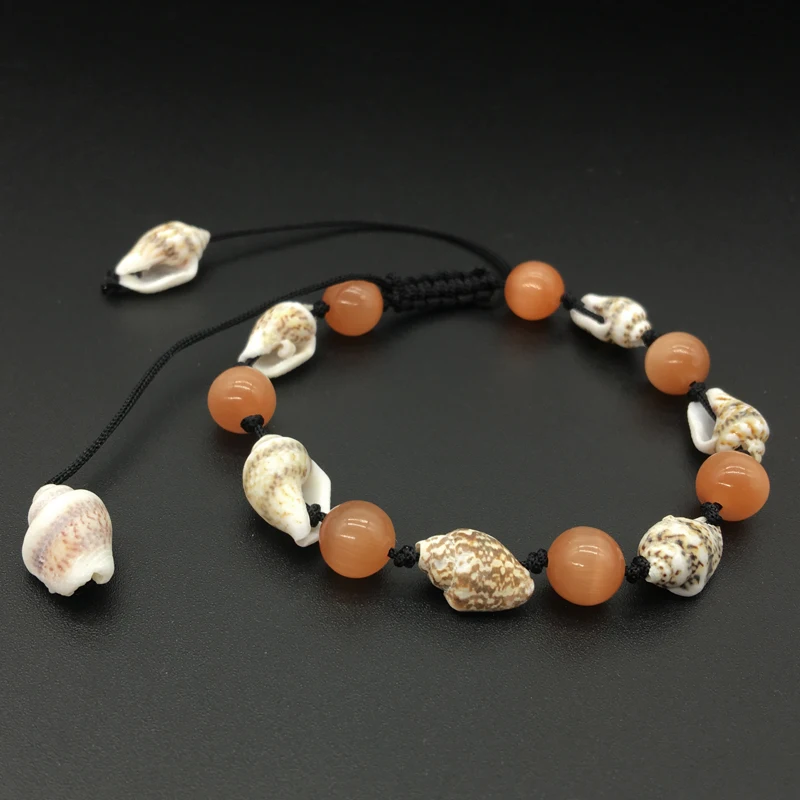 Boho Океанский пляж крошечная Морская раковина лодыжки Cateye камень браслет ручной работы Регулируемая нить ракушка браслеты для женщин ноги ювелирные изделия