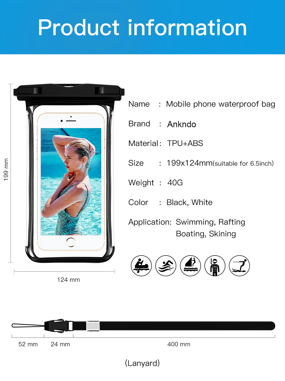 ANMONE Waterproof Smartphone Case Full View Underwater Pouch Transparent Dry Bags Swimming Diving Hiking Water Proof Covers