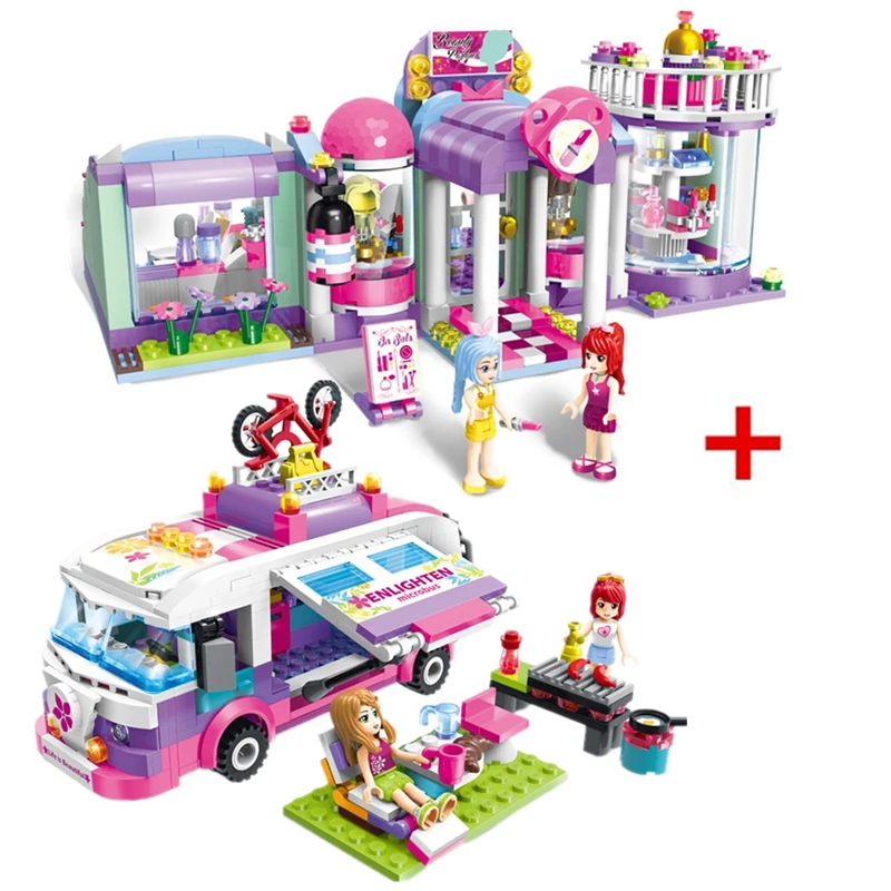 

ENLIGHTEN City Girls Princess Outing Bus Car Building Blocks Sets Bricks Model Kids Gift Toys Compatible Legoings Friends