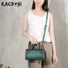 Верхний слой из натуральной кожи ручной работы, винтажная трендовая сумка с заклепками для девочек, известный бренд, сумка Boston, Маленькая женская сумка-ведро сумка