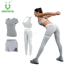 Vansydical Для женщин леггинсы Для женщин спортивный костюм 4 шт./компл. спортивный костюм гибкие сетки Йога Леггинсы для йоги или Фитнес леггинсы