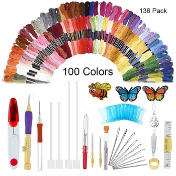 

136 Pcs/set Patterns Punch Needle Kit Craft Tool Embroidery Pen Set for Sewing Knitting DIY Threaders home sewing tool