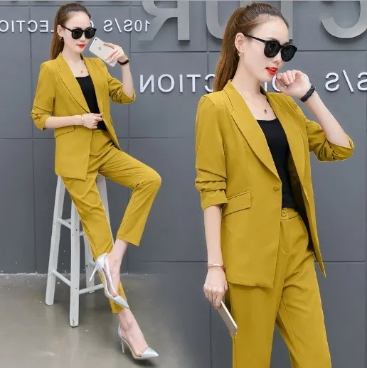Office Uniform Designs Pant Suits Female Blazer+Pants Womens Office Wear Trouser Suit for Women Pantsuit Pink Yellow White Black Office Uniform Designs Pant Suits Female Blazer+Pants Womens Office Wear Trouser Suit for Women Pantsuit Pink Yellow White Black