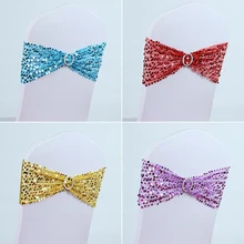 Эластичный Блестящий банты на стулья отельные принадлежности золотой стул створки блесток событие банкет вечерние украшения для свадебных стульев