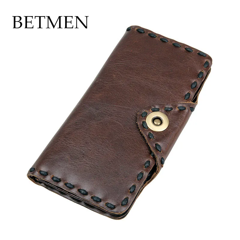 

BETMEN Luxury Vintage Men Wallets Long Genuine Leather Wallet Hasp Purse