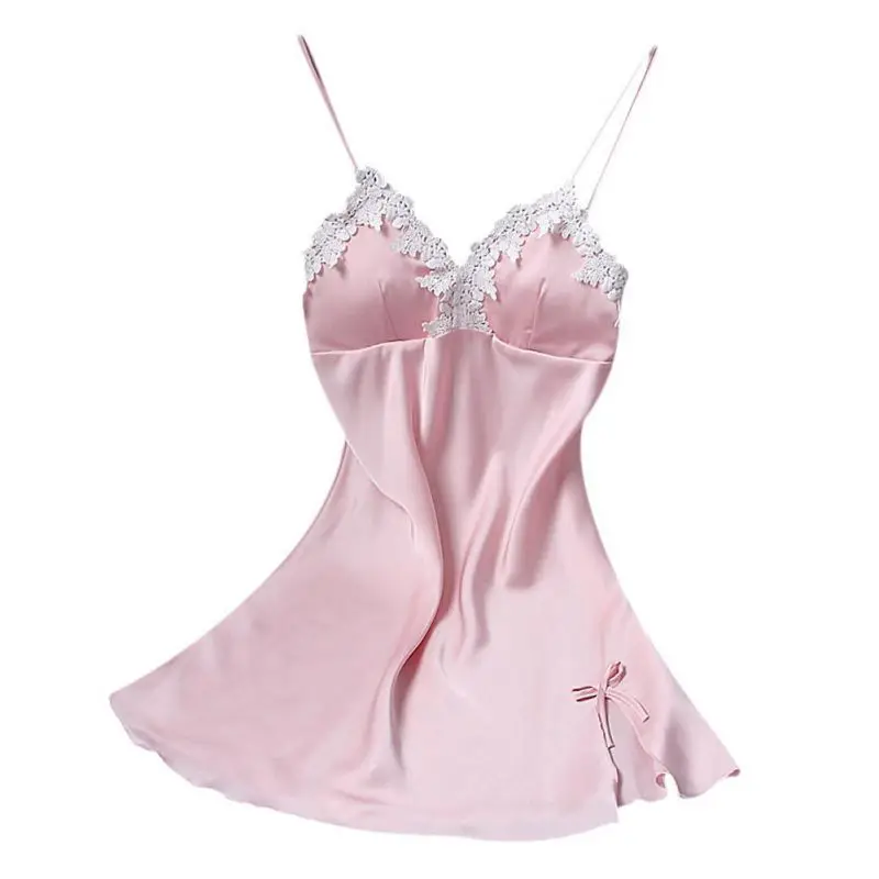 EFINNY женские сексуальные мини ночные рубашки Нижнее белье с вышивкой пижамы ремень v-образным вырезом повседневное домашнее платье Ночная рубашка ночное белье - Цвет: Розовый