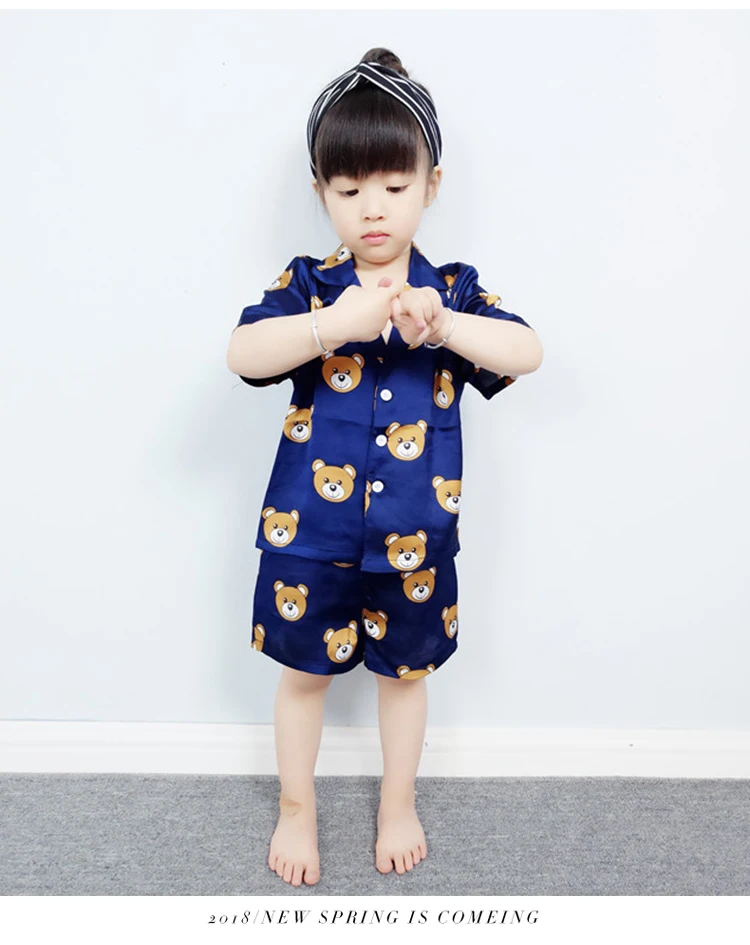 Детские пижамы для девочек комплект с милым медведем Лето На возраст от 2-10 л. старый, Pijama Enfant Детская Пижама шелк детка пижамы 2 т-6 т - Цвет: 2