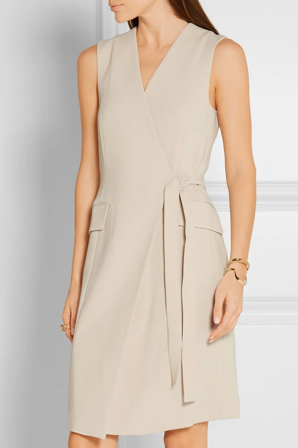 

UK European Runway Designer Women Dress 2018 Summer Beige V neck Knee-length A line Slim Office Dress Female Vestidos