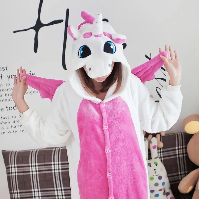 Cute Unisex Flannel Unicorn Pajamas Winter Spring Onesie for Women Man Pink Hot Sales