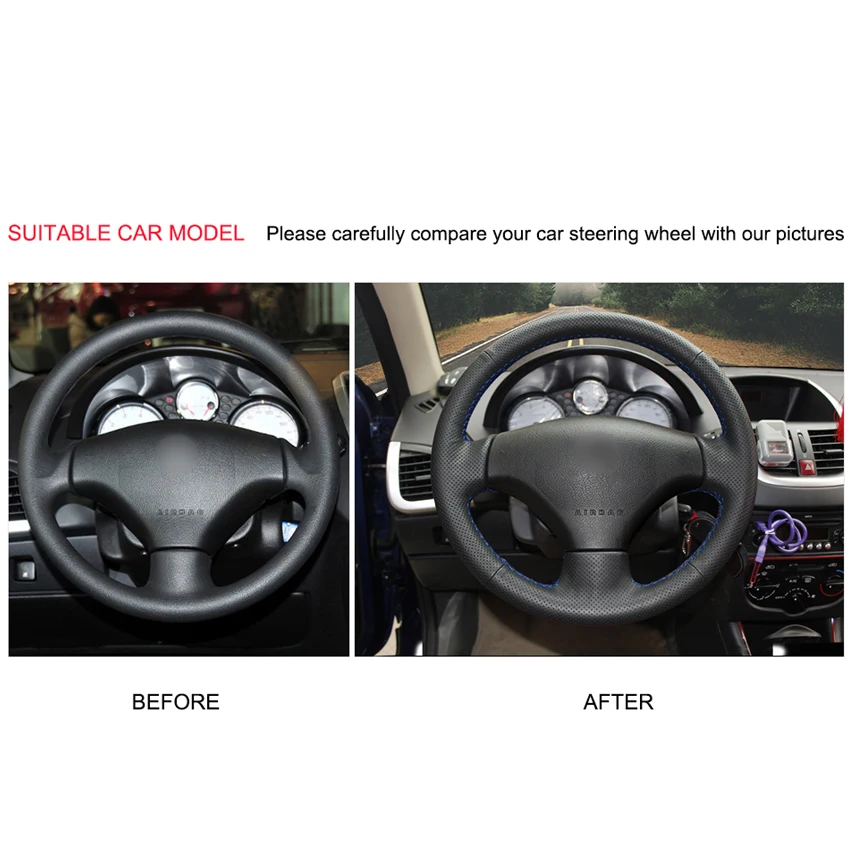 Прошитый вручную черный искусственный кожаный чехол для Peugeot 206 2007 2009 207 Citroen