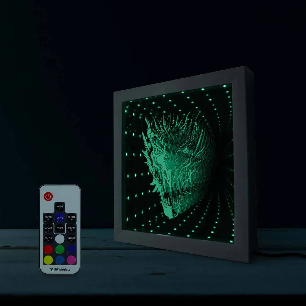 Мифическая голова дракона 3D Бесконечность деревянная рама для зеркала