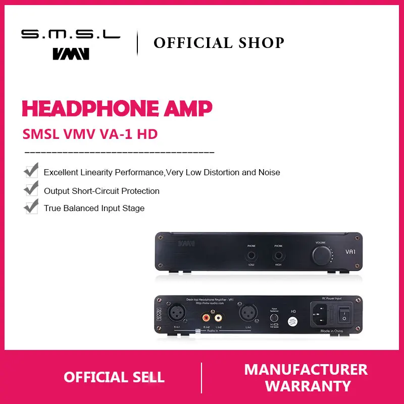 SMSL VA1-HD HI-FI Power Audio Amplifier Desktop Headphone Amplifier 110V/220V Amplifier with Balanced Input For HD650 HD600
