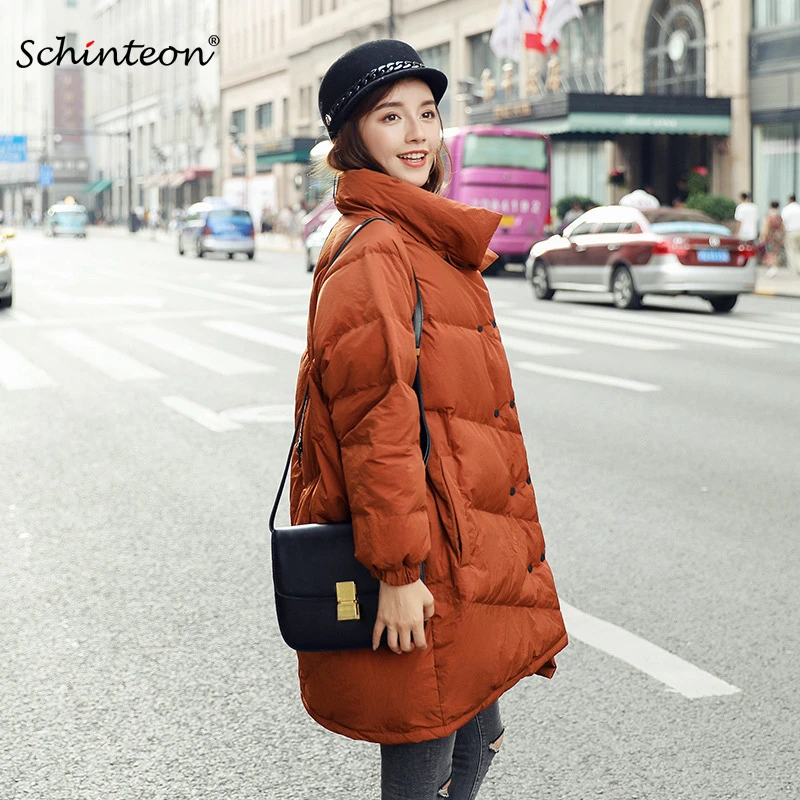 Schinteon 2018 chaqueta coreana abajo cálido invierno Outwear suelta moda de doble pecho|Abrigos de - AliExpress