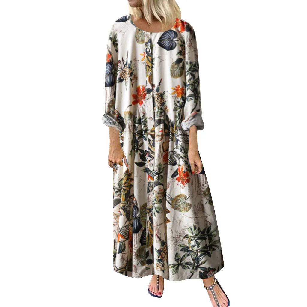 

Feitong Floral Print Casual Autumn Dress 2019 Sexy Long Sleeve O-neck Women Maxi Dress Elegant Party A-Line Dress Vestidos