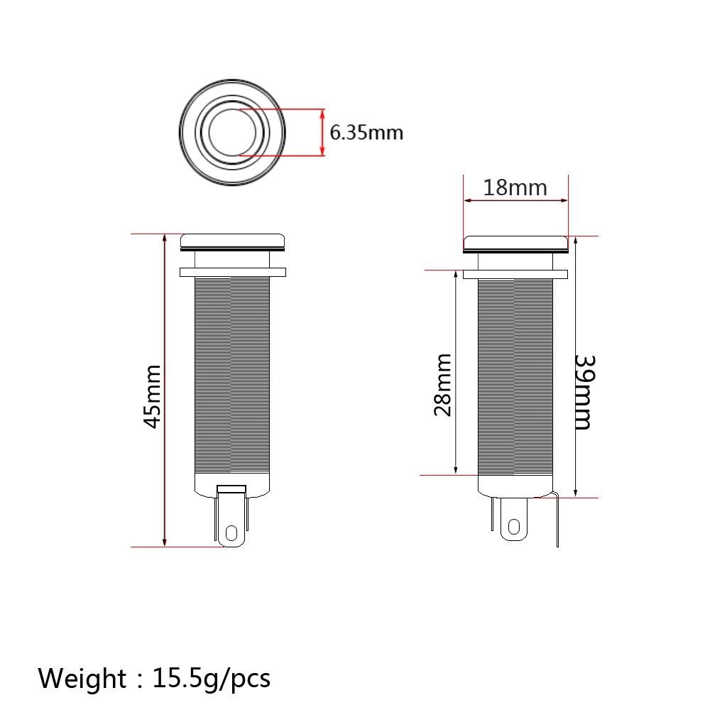 Tooyful Durable Copper 6.35mm Mono Guitar Cylinder Endpin Jack Socket DIY 45mm/1.77inch Musical Instrument Accessory