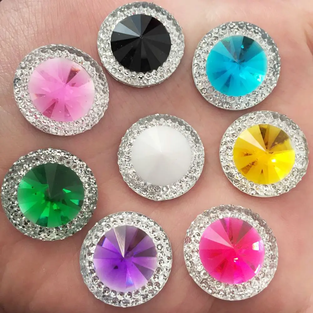 New 10pcs 20mm Resin Double Color Round Rhinestone Flatback Wedding Diy Crafts K19