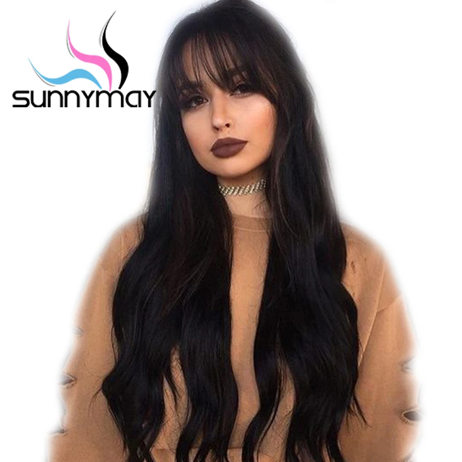 wavy human hair wig with bangs