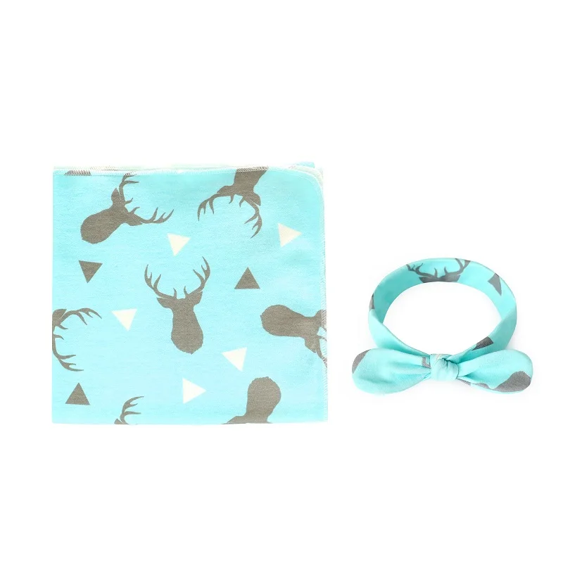 Gray fawn with hat Комплект из 2 предметов, детские пеленки для новорожденного+ повязка на голову, Хлопковое одеяло для новорожденных, постельные принадлежности, дешевый милый спальный комплект для младенца 0-6 м - Цвет: Gray fawn with hat