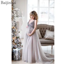 Baijinbay/платья для выпускного вечера с блестками для беременных; Детские нарядные платья с фатиновой юбкой; трапециевидные Вечерние платья из тюля без рукавов с v-образным вырезом