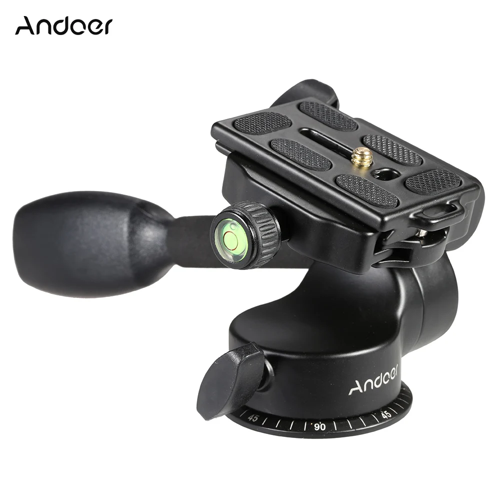 

Andoer 3-way Fluid HeadBall Tripod Ball Head Aluminum Alloy with Quick Release Plate for DSLR Camera Tripod Monopod