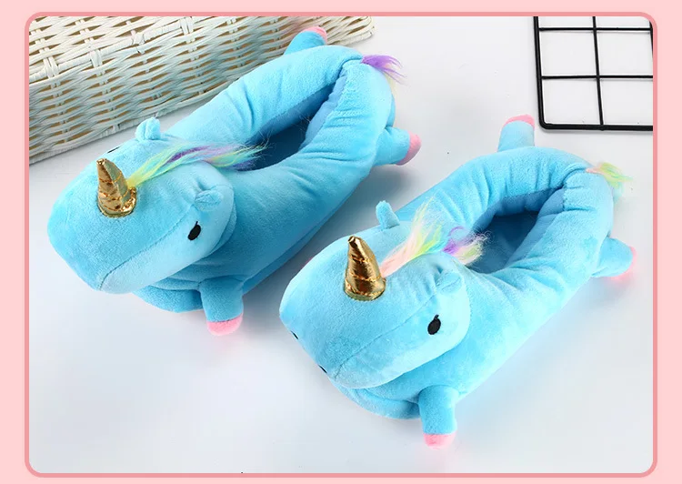 Обувь с единорогом кугуруми; тапочки с объемными рисунками животных; унисекс; пижамы для детей и взрослых; вечерние туфли для костюмированной вечеринки; уличная одежда для мужчин, женщин, девочек и мальчиков; Милая обувь - Цвет: blue
