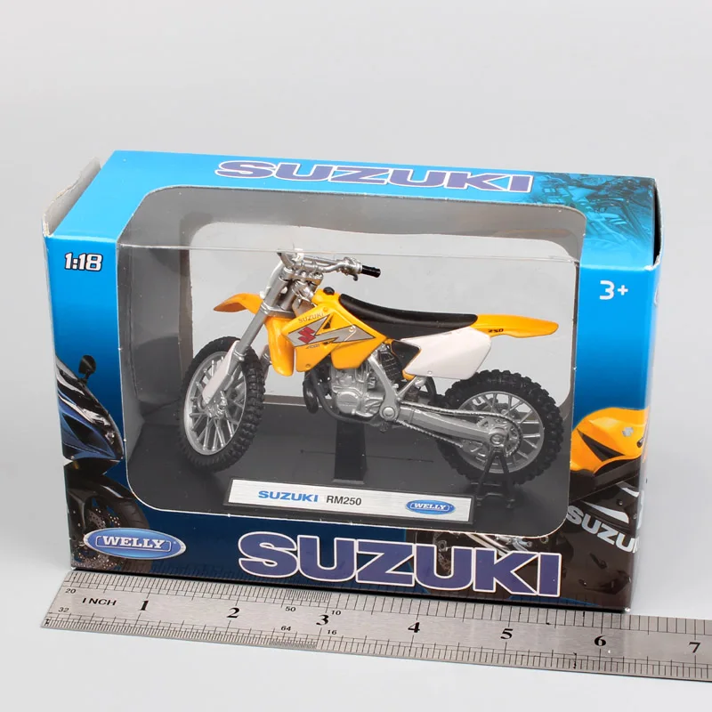 Детские 1:18 весы Welly мини Suzuki RM250 мотокросса мотоцикл литья под давлением эндуро внедорожных Трейл модель игрушка миниатюрная