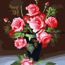 Ручная роспись по номерам абстрактный Рисунок акрилового холста украшения дома стены искусства DIY Цифровая роспись маслом Роза Ваза 40x50 см