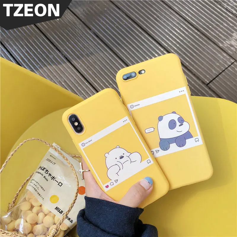 

We Bare Bears Phone Case For IPhone X 8 7 Plus 6S 6 Matte Soft TPU Silicone Cover Three Bare Ice Bears Panda insta Back Shell
