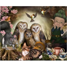 Сделай сам, полный квадрат, алмазная вышивка, мультфильм Совы человек фото на заказ, алмазная живопись, вышивка крестиком, 3D, Алмазная мозаика, декор JS1534